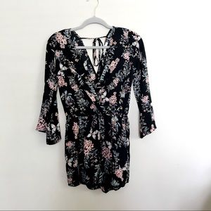 Black Bead Floral Pattern Romper